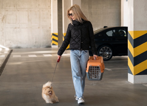 Front view woman with cute dog