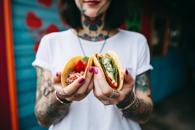 Free photo front view woman with delicious taco