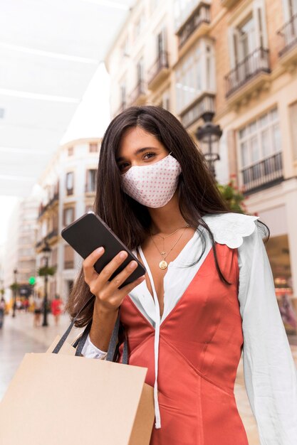 Front view of woman with face mask and face mask