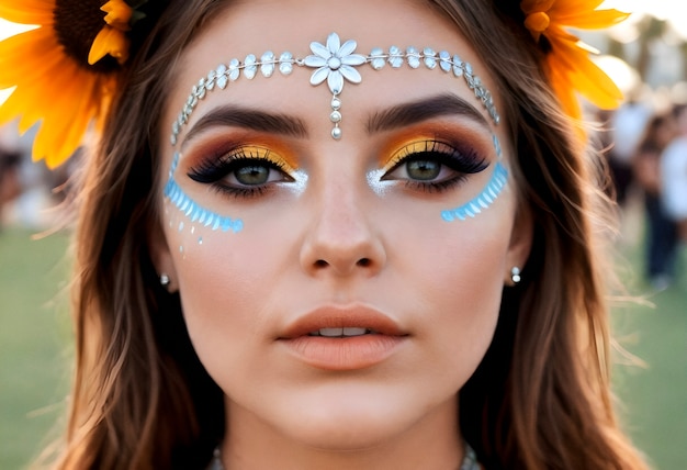 Free photo front view woman with festival look and makeup