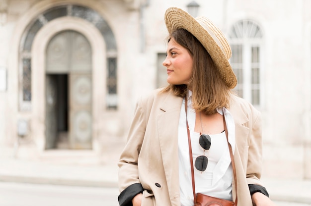 Front view woman with hat