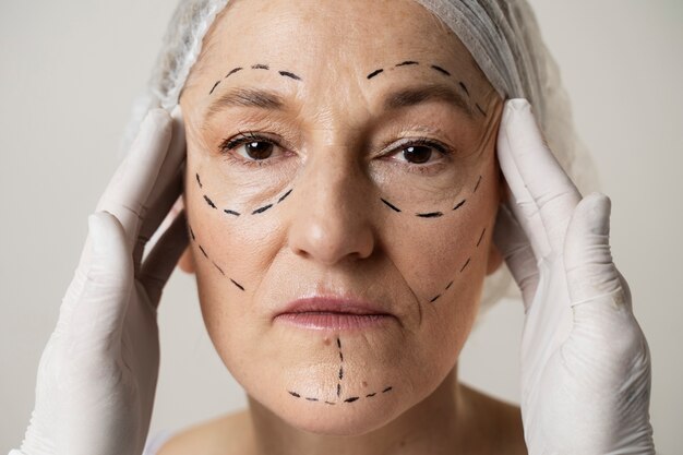 Front view woman with marker traces on face