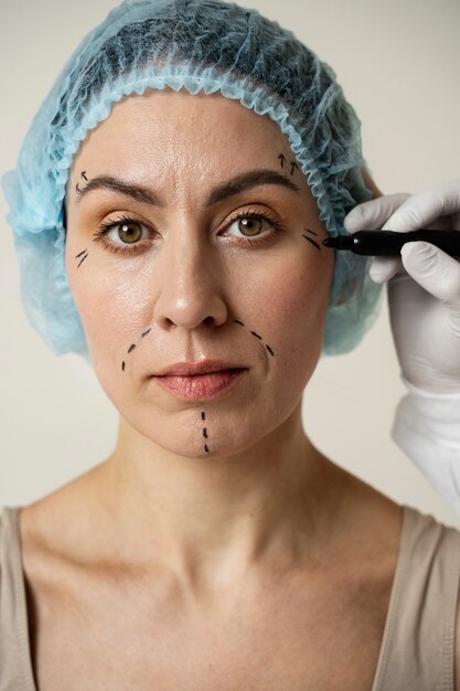 Front view woman with marker traces on face