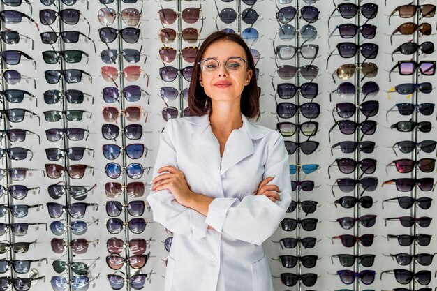 Front view of woman with sunglasses display