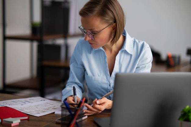 Front view woman working as economist