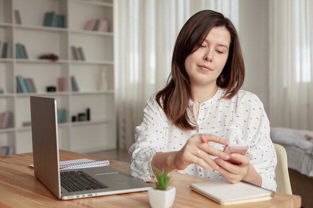 Front view woman working from home