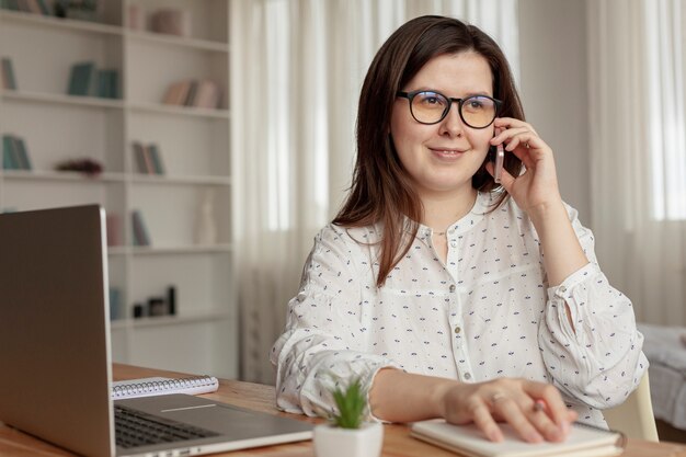 Front view woman working from home