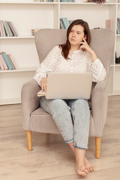 Front view woman working from home