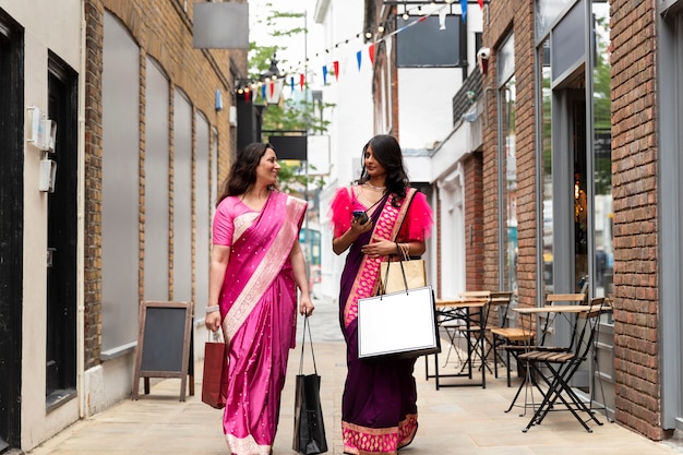 Front view women walking together