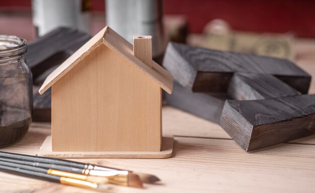 Front view wooden miniature house