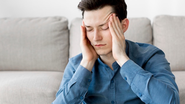 Front view of young boy with anxiety