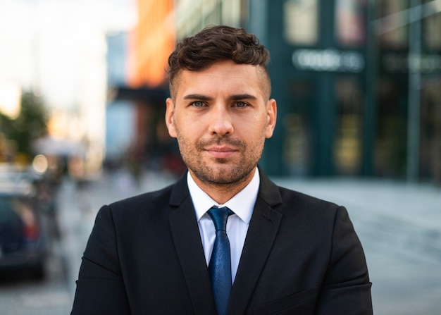 Front view young businessman in office clothing