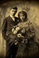 Free photo front view young couple posing vintage portrait