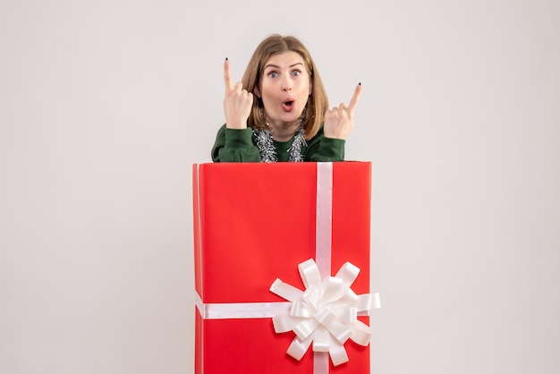 Free photo front view young female inside present box