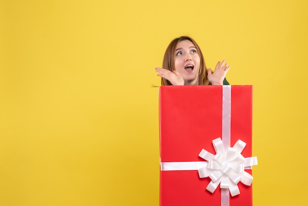 Free photo front view young female inside present box