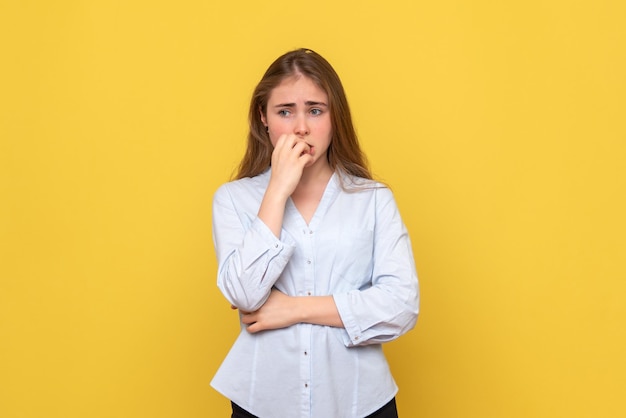 Free photo front view of young female nervous