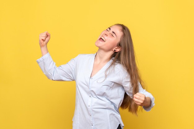 Front view of young female rejoicing