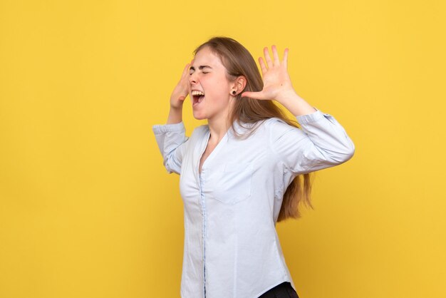 Front view of young female screaming