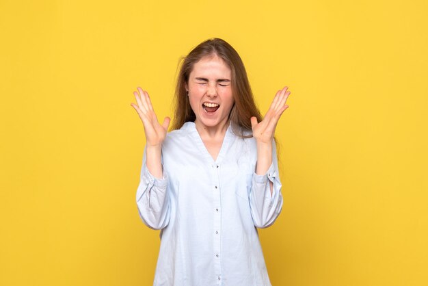 Front view of young female screaming