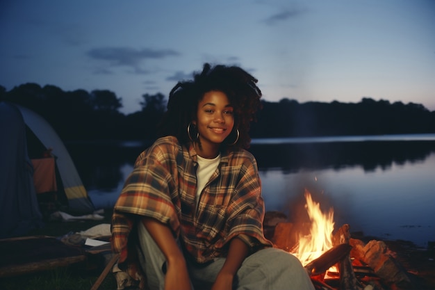 Foto gratuita ragazza di vista frontale che posa all'aperto