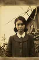 Free photo front view young girl posing vintage portrait