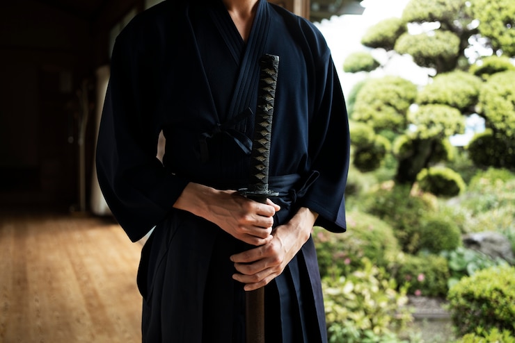 無料Photo 剣を持っている正面図の若い男