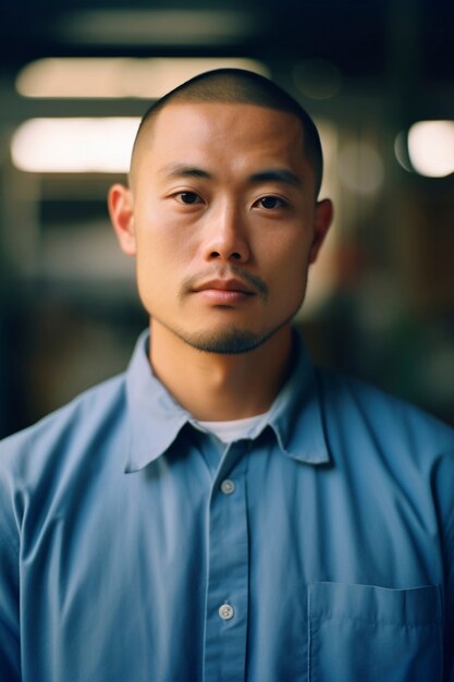 Front view young man posing indoors