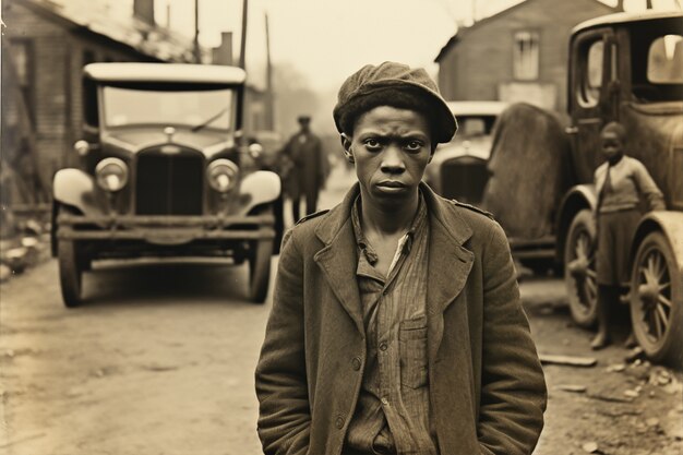 Front view young man posing vintage portrait