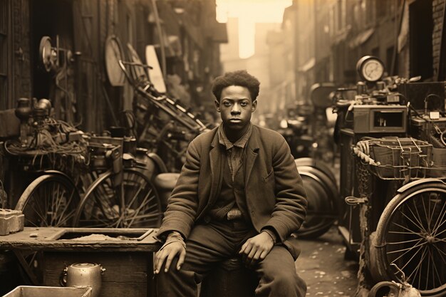 Front view young man posing vintage portrait