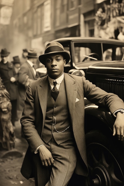 Front view young man posing vintage portrait