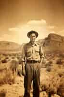 Free photo front view young man posing vintage portrait