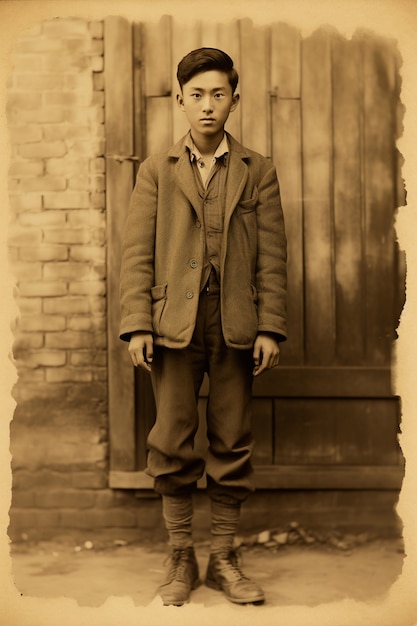 Free photo front view young man posing vintage portrait