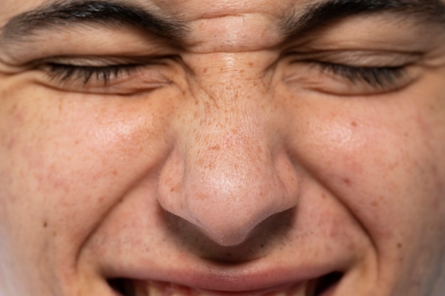 Front view young man skin texture