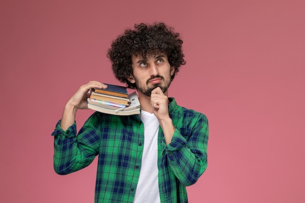 Free photo front view young man wants to solve his issues