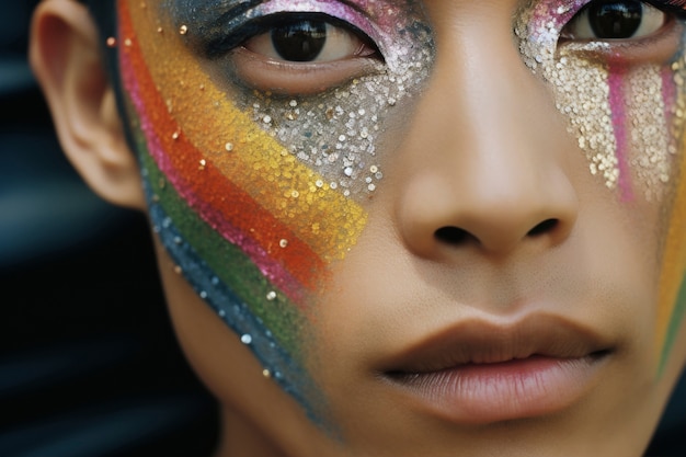 Free photo front view young man wearing glitter