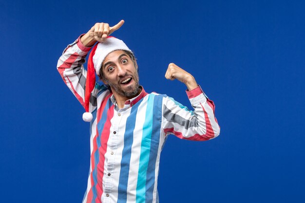 Front view young man with excited expression, emotions holiday male