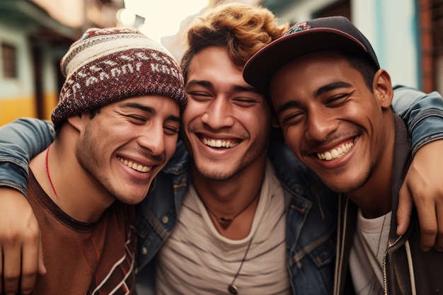 Free photo front view young men laughing