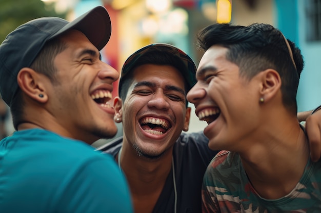 Free photo front view young men laughing