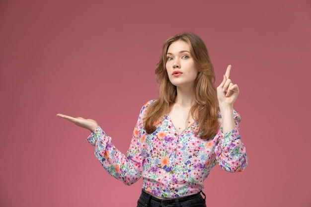 Front view young woman almost remembering everything