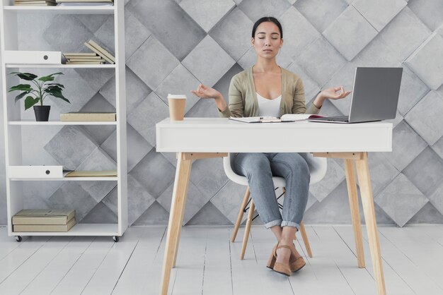 Front view young woman at office