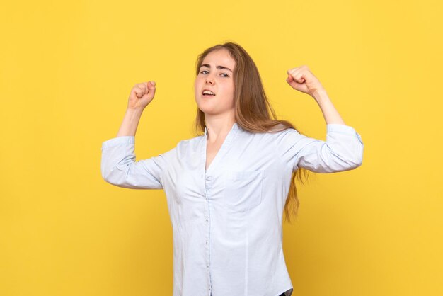 Front view of young woman rejoicing