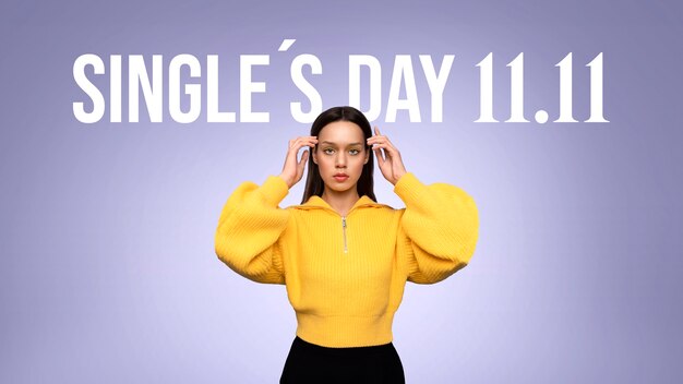 Front view young woman single's day banner