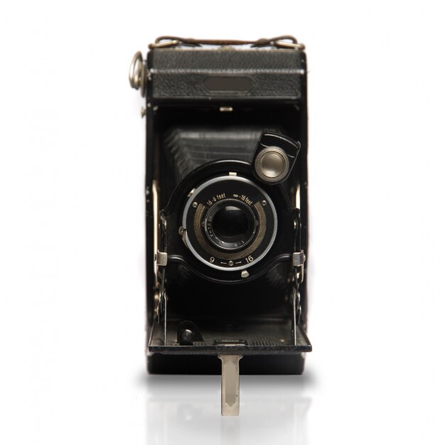 Frontal view of vintage camera