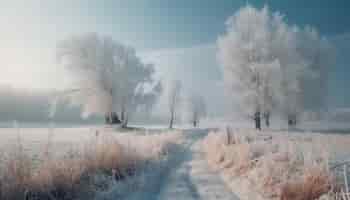 無料写真 凍てつくような冬の森 ai によって生成された自然の静けさの美しさ