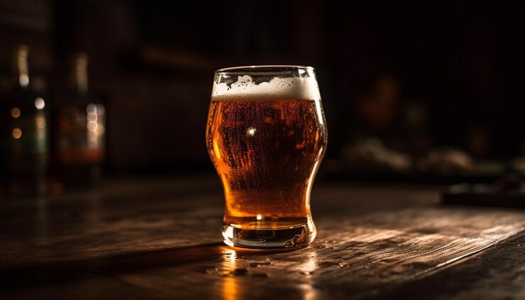 Free Photo frothy beer glass on wooden bar counter generated by ai