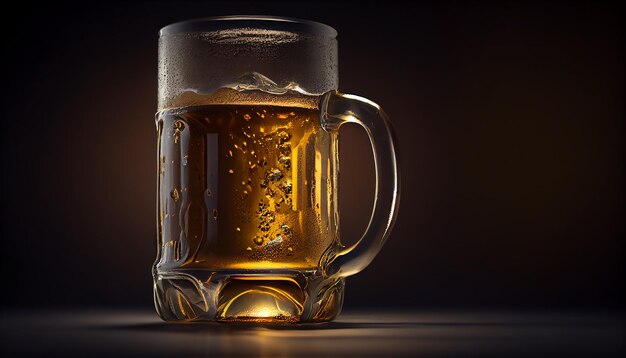 A frothy beer in a jar glass generative AI