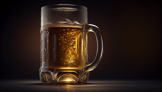 A frothy beer in a jar glass generative AI