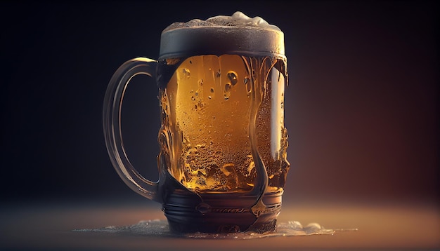 거품이 있는 맥주가 유리 응축 가시 생성 AI에 부어짐