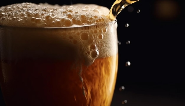 Foto gratuita birra schiumosa che si versa nel bicchiere rinfresco rinfrescante generato dall'intelligenza artificiale