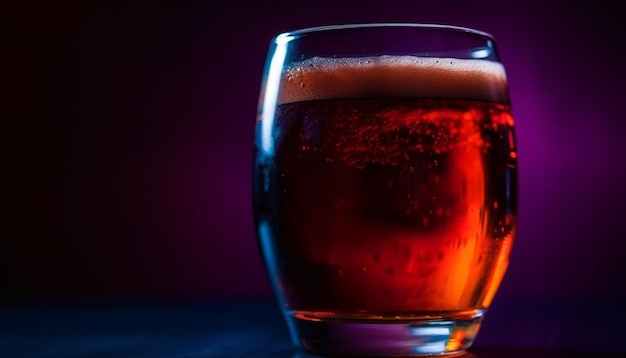 Frothy drink in beer glass on black background generated by AI